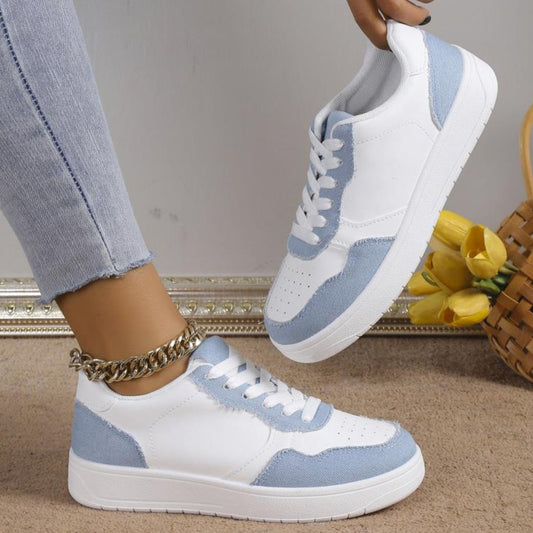 White and Blue Jean Gym Shoe - Toni's Shoes