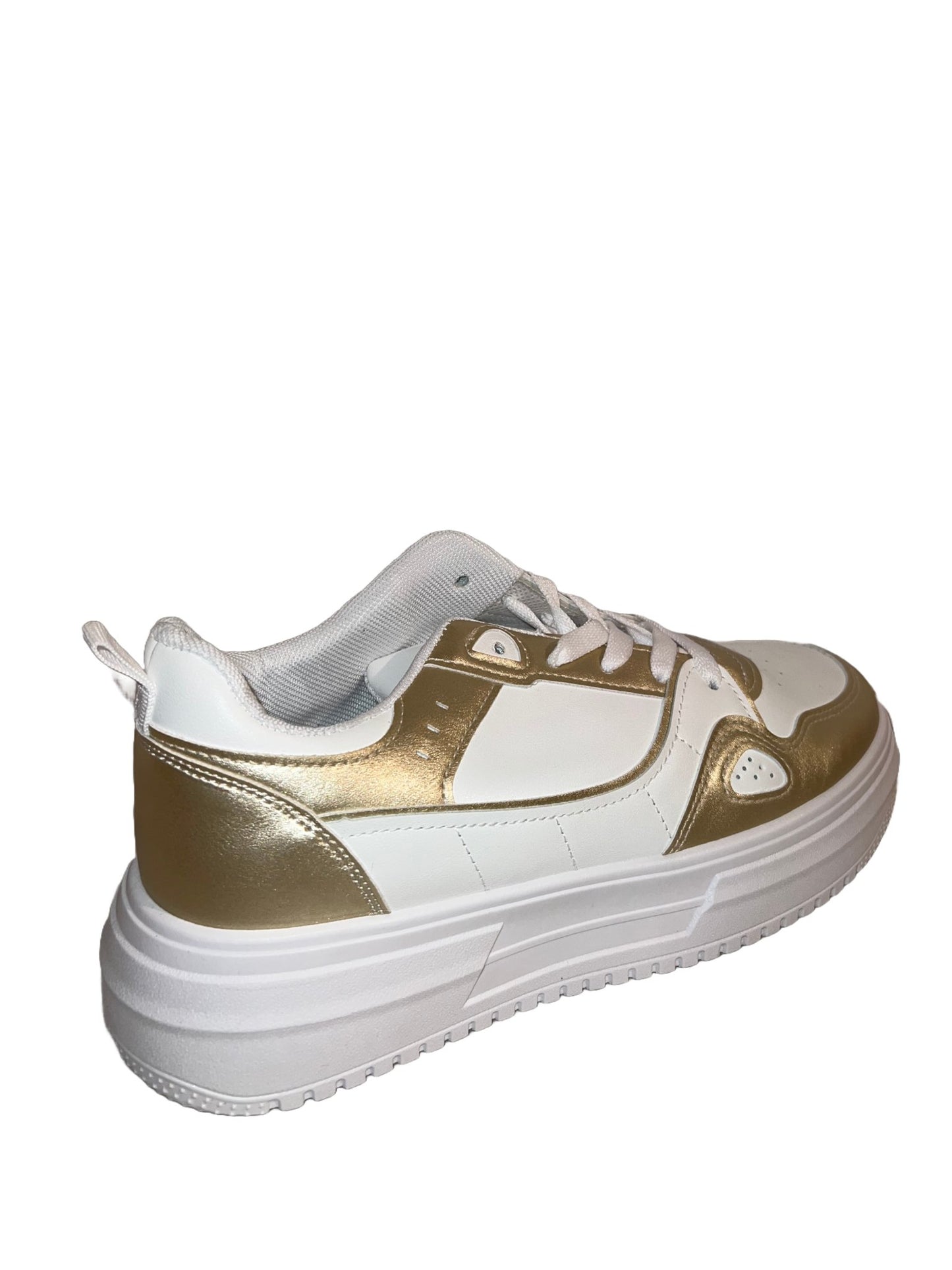 White and Gold Trendy Sneakers - Toni's Shoes