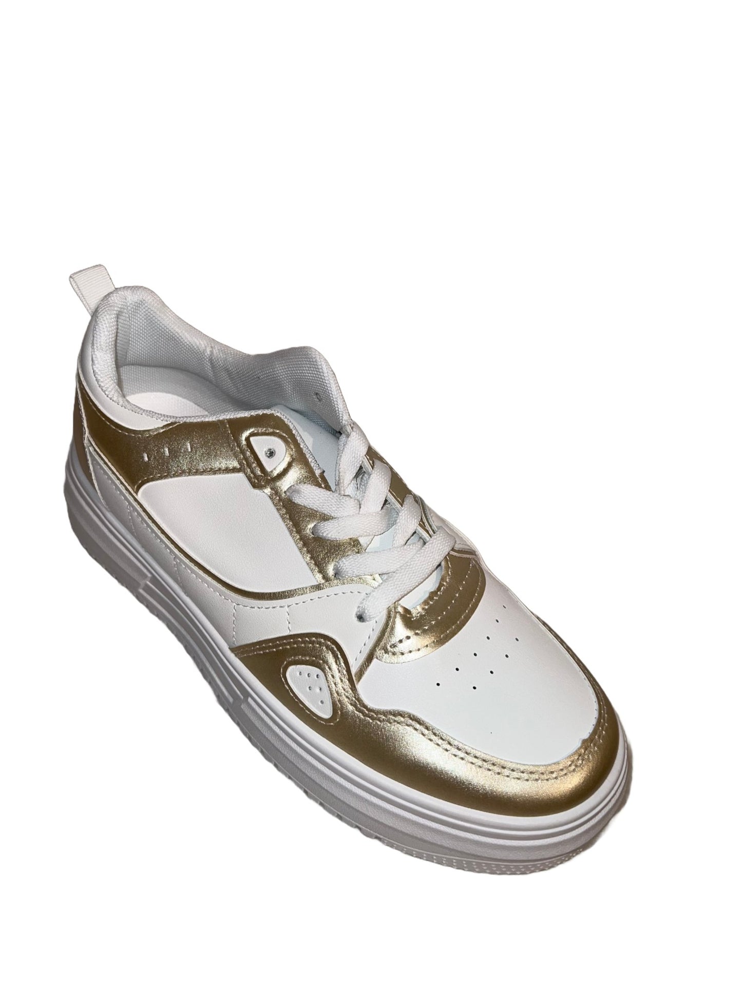 White and Gold Trendy Sneakers - Toni's Shoes