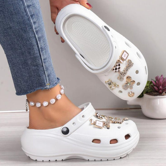 White Comfortable Rubber Bling Clogs - Toni's Shoes