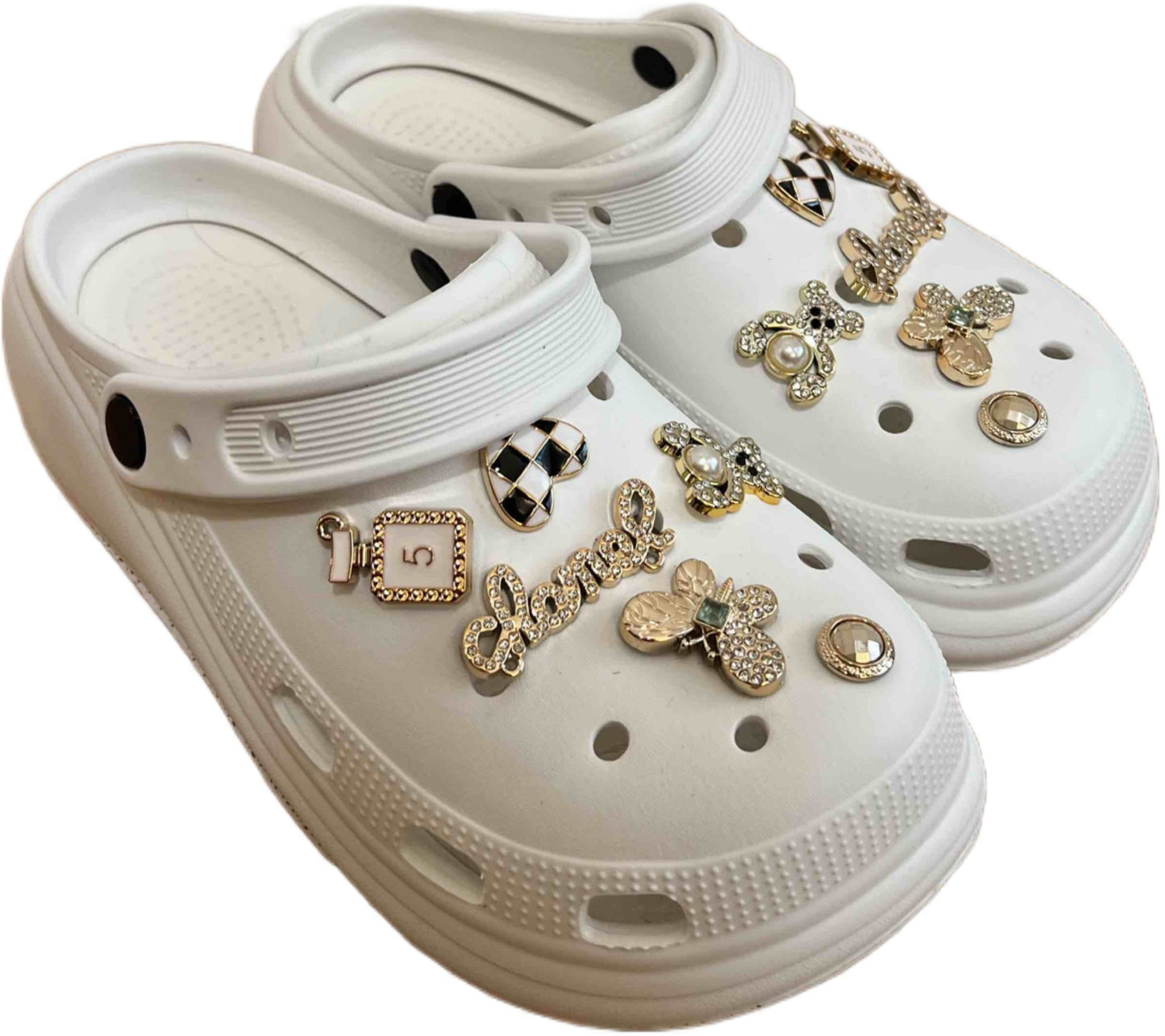 White Comfortable Rubber Bling Clogs - Toni's Shoes